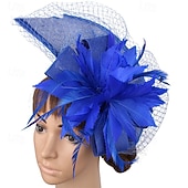 cheap Fascinators-Fascinators Net Wedding Birthday Elegant Vintage Cute With Feather Tulle Headpiece Headwear