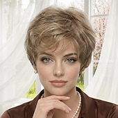 お買い得  古いかつら-女性用シックなショートブロンドウィッグ - 自然な質感のふわふわピクシーカット