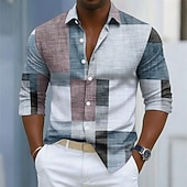 levne Geometriské vzory-Pánské Geometrický Barevné bloky Slátanina Košile Košile na knoflíky Dlouhý rukáv Móda pro volný čas Venkovní Na den Jaro Podzim Přehnutý 3D tisk košile s límečkem Vodní modrá Fialová Trávová zelen