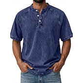  Miesten T-paita Demin paita 100 % puuvillahappopesupaita Henley toppi Lyhythihainen Tavallinen Vintage Katutyyli Vapaa-aika Pesty Raglan Sleeves Stand-kaula-aukko Henley Kausaliteetti Koti Katu Kevät