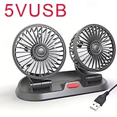 billiga Bilentusiaster-Dubbelhuvudig bilfläkt 12v 24v USB-driven, 360° roterbar bärbar fordonskylfläkt, tyst kraftfull billuftcirkulator för instrumentbrädans nackstöd, universell passform för bil, SUV, lastbil, husbil,