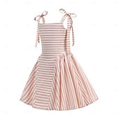 billiga Klänningar-Femtiotal Retro / vintage Knälång Klänningar Rockabilly Flare Klänning Ärmlös Randig Maskeradkläder Flickor Halloween Karnival Maskerad Bal Kvällsfest Förlovningsfest Barn Klänning Hemkomstklänningar