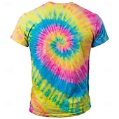  Men's Humans Aren't Real Glitch Text Colorful Spiral Tie Dye Psychedelic Trippy Hippie T Shirt All Over Print Slim Fit Summer Rave Festival Party Designer Clothing Apparel S M L XL XXL XXXL