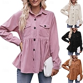 abordables Blusas Sencillas-Mujer Camisa casual Camisa de Pana Abotonar la camisa Blusa Bolsillo Botones Color sólido Plano Vacaciones Vintage Moda Manga Larga Cuello Vuelto Tops regulares Diario Festivos Noche Negro Blanco