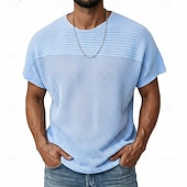 preiswerte Basic-T-Shirts-Herren Strick-T-Shirt T-Shirt Kurzarm Kurze Ärmel Rundhalsausschnitt Sommer Einfach Strickware Mode Täglich Ausgehöhlt Lässig Outdoor Streetwear Weiß Top T-Shirt für Herren