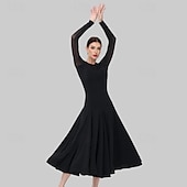 billiga Tävling Kläder-Ballroom Dance Dress Rhinestone Pleats Pure Color Women's Party Training Performance Long Sleeve High Spandex Polyester