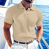 economico Polo Classico da Uomo-Per uomo Top a Maglia a Coste Polo da Golf Casuale Lavoro Bavero Colletto Polo a Coste Manica Corta Essenziale Moderno Tinta unica Bottoni Lavorato a maglia Primavera &amp; Estate Tutte le stagioni
