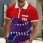  4 de julio de 2026, 250 aniversario Hombre Bandera estadounidense de los Estados Unidos Camisetas polo Manga Corta Camisas de polo Camisas con cuello Casual Exterior Ropa Deportiva Festivos Bolsillo