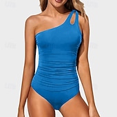 preiswerte Surfen Tankinis &amp; Bikinis-Damen Badeanzug Bademode Ein-Schulter Bademode Einfarbig Badeanzug Schwarz Rote Schnelltrocknend Leicht Atmungsaktiv Ärmellos - Surfen Strand Schwimmen Sommer Frühling