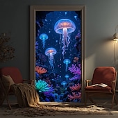 cheap Garage &amp; Door Banners-Posters Door Cover Outdoor Banners Jellyfish Tropical Modern 3D Party Dorm Teens Room College Dorm Guys Man Cave Frat Bedroom Shooting Backgrounds Home Decor