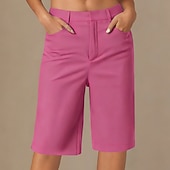 voordelige Bermuda-shorts-Dames korte broek Korte broek Zomer korte broeken Vintage Modieus Casual / Dagelijks Knielengte Lage Taille Effen Kleur Effen Zak Recht been Comfort Lichtgewicht Zacht Inelastisch Streetwear Kantoor