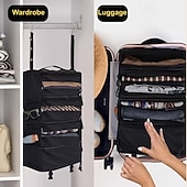 رخيصةأون تخزين الأمتعة والسفر-حقيبة تخزين معلقة كبيرة السعة، 4 طبقات، قابلة للطي، متعددة الوظائف، مناسبة لتخزين الملابس، الشماعات، الأمتعة، والملابس الخارجية