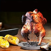 olcso Grillek és szabadtéri főzés-1/2 db rozsdamentes acél csirkesütő rács csepptálcával - tapadásmentes, összecsukható grillrács, grillekhez és sütőkhöz alkalmas, tartós fémrács, ideális kültéri kempingezéshez és otthoni grillezéshez