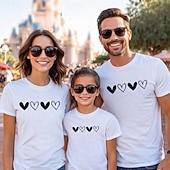 billige Daily Family Matching-Family T shirt Tops Heart Casual Print Black White Short Sleeve Active Matching Outfits