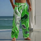 baratos Calça Casual Estampada Masculina-Homens Estampa Geométrica Arte Líquida Abstrata Calças Calças largas Calça casual Cintura Média Moda Casa Ao ar livre Férias Cintura elástica com cordão Calças de linho com bolsos Verão Primavera