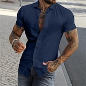 abordables camisa con botones para hombre-Hombre Camisa Camisa de verano Abotonar la camisa gris azul Negro Blanco Amarillo Rosa Manga Corta Letra Cuello Vuelto Calle Casual Abotonar Ropa Moda Casual Cómodo