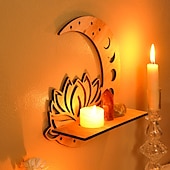 baratos Esculturas-Prateleira decorativa de madeira em formato de lótus vazado, para montagem DIY, prateleira flutuante, ideal para decoração de parede em quartos, despensas e para guardar pequenos objetos.