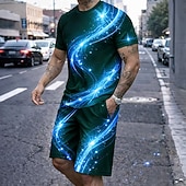 abordables Conjuntos de camisetas estampadas para hombre-Hombre Geométrico 2 piezas Conjuntos de camisetas Tops de verano Manga Corta Pantalones cortos Cuello Barco Casual / Diario Vacaciones Deporte Noche Impresión 3D Verano Azul Piscina Rojo Dorado