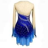 voordelige Schaatsjurken-Kunstschaatsjurk Dames Voor meisjes Schaatsen Jurken Outfits Blauw + Blauw Licht Lapwerk Asymetrische zoom Spandex Netstof Hoge Elasticiteit Wedstrijd Kunstschaatskleding Kristal / Bergkristal Lange