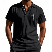 baratos Polo Clássico Masculino-Homens Camisa de linho Camisas Polo Casual Rua Lapela Manga Curta Básico Moderno Cruz Botões Verão Primavera Normal Preto Branco Azul Marinha cáqui Verde Tropa Cinzento Camisa de linho