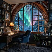 cheap Wall Tapestries-Spaceship Porthole View Outer Space Galaxy Universe Ringed Planet Nebula Stars Icy Moon Landscape Sci-Fi Window Wall Tapestry Hanging for Gaming Room Decor Bedroom Office Backdrop