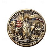  Moeda comemorativa do 250º aniversário dos EUA, celebrando a herança americana com a Estátua da Liberdade e os Pais Fundadores. Uma elegante peça de colecionador.