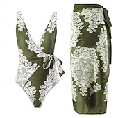 preiswerte Einteilige Badeanzüge-Damen Badeanzug Einteiler Zweiteilig Monokini Rock Bademode Bauchkontrolle Hohe Taille Schlank Rückenfrei Urlaub Strandbekleidung Blumen V Ausschnitt Ärmellos Badeanzüge