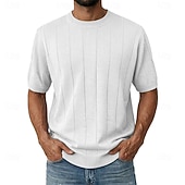 Недорогие основные футболки-Муж. Трикотажная футболка в рубчик Футболка С короткими рукавами Короткие рукава Вырез под горло Лето Весна Все сезоны Полотняное плетение Текстура Мода Оригинальный рисунок Классический Мягкий