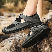 abordables Sandalias casuales-Zapatos casuales con velcro de malla verde oliva para hombre, ligeros y deportivos, adecuados para senderismo, caminatas y aventuras al aire libre.