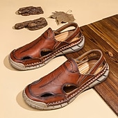 voordelige Casual sandalen-Casual loafers voor heren van imitatieleer – ademende instapschoenen voor de zomer met een open design, een lichtgewicht flexibele zool, ideaal voor dagelijks gebruik, reizen en buitenactiviteiten.