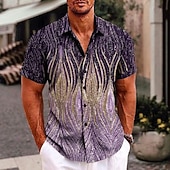 abordables Diseño Geométrico-Hombre de impresión en 3D Diseño Geométrico Camisa Abotonar la camisa Manga Corta Moda Ropa de calle Design Diario Exterior Verano Primavera Cuello Vuelto Estampado Plata Rosa Morado Dorado Verde
