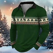 cheap St. Patrick's Day Polo-St Patrick's Day Men's Shamrock Polo Long Sleeve Turndown Modern Leisure Athleisure Casual Daily Festival Zipper 3D Print Spring Fall Black White Green