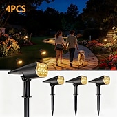 abordables Éclairages pour allées-Lot de 4 projecteurs solaires d'extérieur, étanches IP65, 7 LED, détecteur crépusculaire, projecteurs décoratifs pour jardin, terrasse, cour, pelouse, allée, éclairage paysager