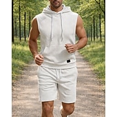 abordables Chándales-Hombre Tracksuit Vestimenta para correr Trajes de entrenamiento Correa 2 Piezas Color sólido Conjunto de ropa deportiva Verano Primavera Negro Blanco Entrenamiento de gimnasio Correr Corriendo