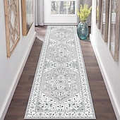 cheap Runner Rugs-Persian Ethnic Style Corridor Rug Faux Cashmere Durable Non-Slip Bedroom Bedside Mat Easy-to-Clean Living Room Carpet