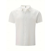 cheap Men's Button Up Shirts-Men's Shirt Waffle Shirt Texture Casual Shirt Button Up Shirt Blue Black White Pink khaki Short Sleeve Plain Lapel Casual Daily Clothing Apparel Fashion Modern Casual Comfortable