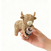 זול פסלי גן ופסלים-פסלוני שרף של פרה היילנד עם כוסות שתייה, תוספות חמודות לעציצים, פסל צפרדע משרף, מושלם לקישוט עציצים, גינות, אקווריומים וטרסות