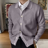 billiga cardigan tröja för män-Herr Cardigan Tröja Höst tröja Cropped cardigan tröja Ribbad Sticka Vanliga toppar Stickat Slät Kavajslag Uppvärmning Modernt Modernt Dagliga kläder Utekväll Kläder Vinter Vit Rubinrött M L XL
