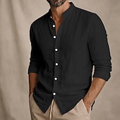 economico Classico-Per uomo Camicia Camicia Estiva Abbigliamento da spiaggia Camicia con colletto alla coreana Camicia con Bottoni Semplice Casuale Quotidiano Blu Nero Bianco Rosa Manica Lunga Collo alla coreana