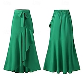 voordelige Casual Rokken-Dames Vakantierok Elegant Modieus Casual Maxi Medium taille Rokken Effen Trekkoord Ruche Elastische taille Micro-elastisch Dagelijks Straat Zwart Wijn Groen Zomer