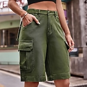 abordables Pantalones cortos bermudas-Mujer Bermudas Pantalón Corto Cargo Chinos Vacaciones Ropa de calle Casual Longitud de la rodilla Media cintura Color sólido Bolsillo Confortable Rígido Diario Exterior Vacaciones Azul Piscina Ocre