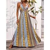 economico Vestiti-Stile Boho Retrò Vintage Boho Lunghezza lunga Vestito Senza maniche Stile Boho Scollo a V Costume Per donna Mascherata Festival Musicale Festa a tema retrò Adulti Vestito Estate