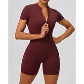 economico Set e Tutine-Per donna Tute da allenamento Tutina Tasca Cerniera Frontale Tinta unica Body Estate Primavera Autunno Bianco latte Nero Corsa Fitness Yoga Sollevamento glutei Asciugatura Rapida Elastico Manica Corta