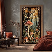 economico Striscioni per Garage e Porte-foresta di funghi incantata, luci fatate, funghi rossi e felci, stravagante striscione per porta, arazzo da parete, arredamento per la casa in stile cottage, decorazione per porta d'ingresso,