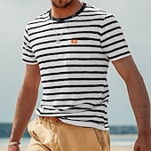 preiswerte Basic-T-Shirts-Herren T Shirt Kurzarmshirt T-Shirt Kurzarm Rundhalsausschnitt Sommer Frühling Gestreift Horizontale Streifen Mode Streetwear Stilvoll Patchwork Farbblock Streifen Lässig Täglich Outdoor Schwarz Rote