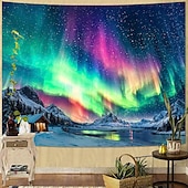 abordables Tapices de pared-Deep Blue Purple Galaxy Nebula Wall Tapestry Starry Night Sky Outer Space Ethereal Glow Cosmic Wall Hanging for Bedroom Living Room Dorm Aesthetic Backdrop