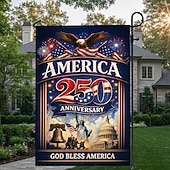voordelige 250e Verjaardag-Amerikaanse tuinvlag ter ere van het 250-jarig jubileum van de VS. Een levendig, patriottisch ontwerp met een adelaar, de Liberty Bell en nationale symbolen, ideaal voor buitendecoratie.
