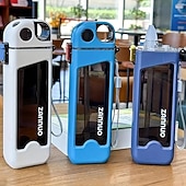abordables Vasos-350ml Plastic Water Bottle Leak-proof Square Cup Sports Bottle with Lockable Lid and Measurements for Outdoor Sports Travel Cup Sports Bottle with Lockable Lid&amp;Scale for Outdoor Sports Travel Cup