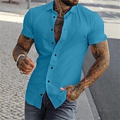 abordables camisa con botones para hombre-Hombre Camisa Camisa de verano Abotonar la camisa gris azul Negro Blanco Amarillo Rosa Manga Corta Letra Cuello Vuelto Calle Casual Abotonar Ropa Moda Casual Cómodo