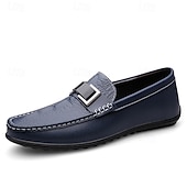 abordables Mocassins décontractés-Mocassins bleus pour homme en similicuir – chaussures habillées classiques à enfiler, style décontracté chic, pour le bureau, la conduite et le quotidien